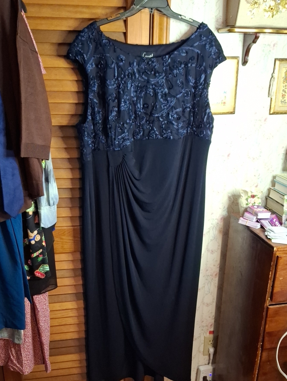 Connected Apparel Co. 24W Navy Blue Soutache Faux Wrap Dress NWT